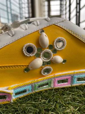 Yellow mirror embroidered leather sneaker 5