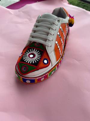 Orange mirror embroidered leather sneaker 3
