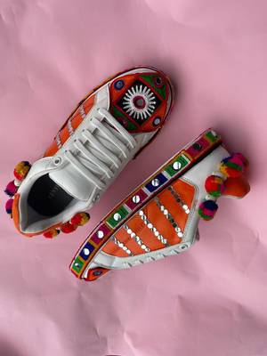 Orange mirror embroidered leather sneaker 4