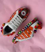 Orange mirror embroidered leather sneaker