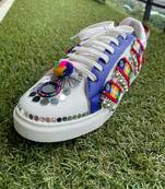 Blue mirror embroidered leather sneaker