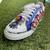 Blue mirror embroidered leather sneaker