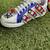 Blue mirror embroidered leather sneaker