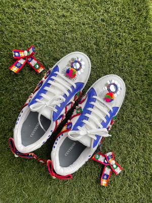 Blue mirror embroidered leather sneaker 4