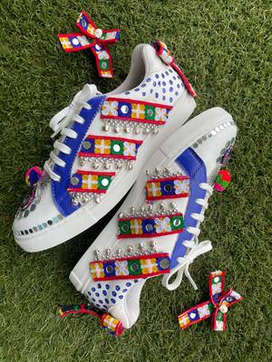 Blue mirror embroidered leather sneaker 5