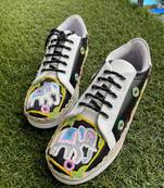 Black mirror embroidered leather sneaker