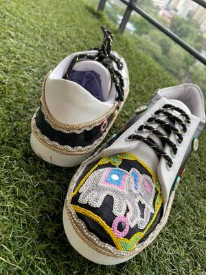 Black mirror embroidered leather sneaker 4