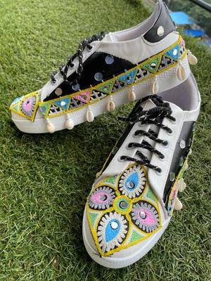 Black mirror embroidered leather sneaker 4