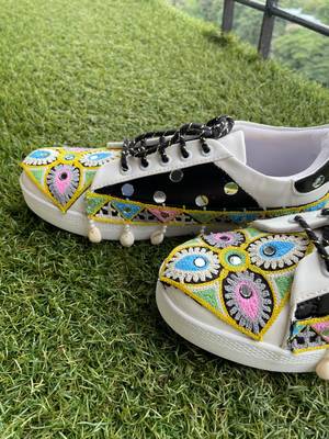 Black mirror embroidered leather sneaker 5