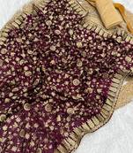 Wine Color Fully Embroidered Vichitra Silk blend Saree