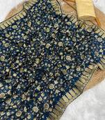 Teal Color Fully Embroidered Vichitra Silk blend Saree