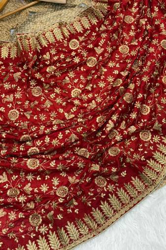 Red Color Fully Embroidered Vichitra Silk blend Saree