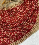 Red Color Fully Embroidered Vichitra Silk blend Saree