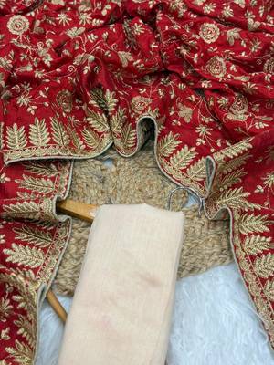 Red Color Fully Embroidered Vichitra Silk blend Saree 2