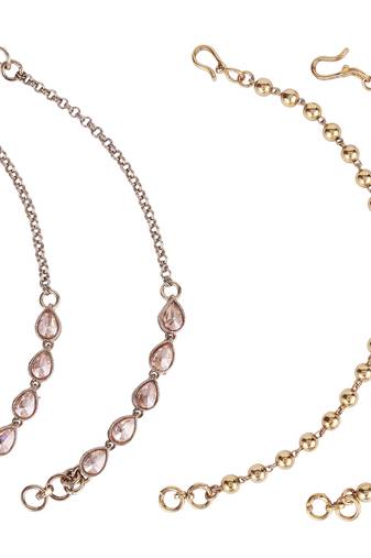 Fascinating golden balls gold plated set of 2 ear-chain combo (kaan chain) for women