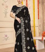 Blue color zari embroidery work zarkhan work fendy silk saree with blouse