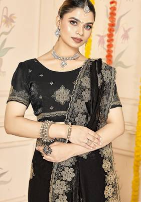 Blue zari embroidery work zarkhan work fendy silk blend saree with blouse 2