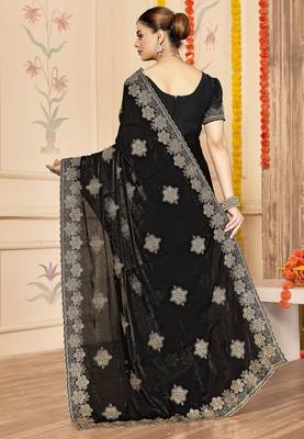 Blue zari embroidery work zarkhan work fendy silk blend saree with blouse 3