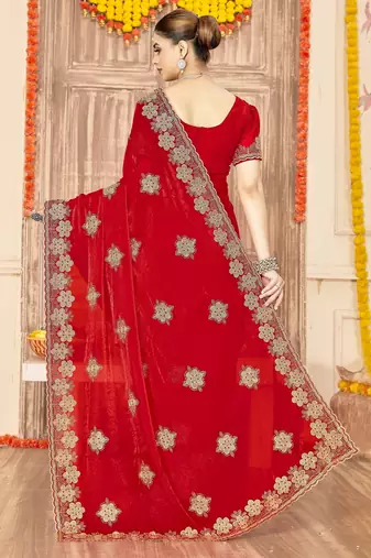 Red color zari embroidery work zarkhan work fendy silk blend saree with blouse