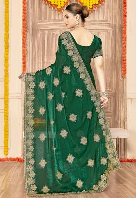 Botle green color zari embroidery work zarkhan work fendy silk blend saree with blouse 2