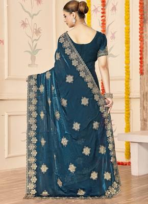 Morpeach color zari embroidery work zarkhan work fendy silk blend saree with blouse 2