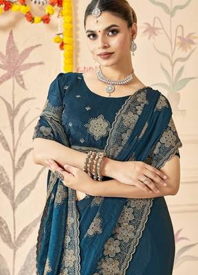 Morpeach color zari embroidery work zarkhan work fendy silk blend saree with blouse 3