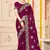 Wine color zari embroidery work zarkhan work fendy silk saree with blouse