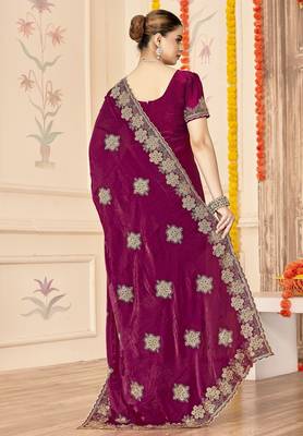 Wine color zari embroidery work zarkhan work fendy silk blend saree with blouse 2