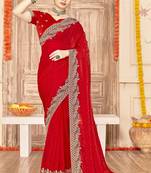 Red color zari embroidery work zarkhan work fendy silk saree with blouse