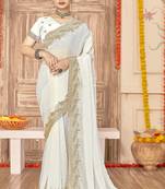 White color zari embroidery work zarkhan work fendy silk saree with blouse