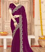 Wine color zari embroidery work zarkhan work fendy silk saree with blouse