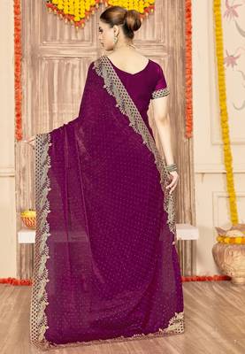 Wine color zari embroidery work zarkhan work fendy silk blend saree with blouse 3