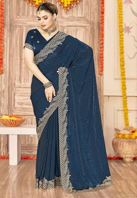 Morpeach color zari embroidery work zarkhan work fendy silk blend saree with blouse 1
