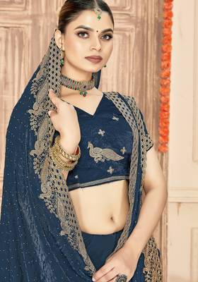 Morpeach color zari embroidery work zarkhan work fendy silk blend saree with blouse 2