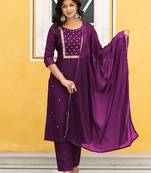 Rayon embroidery work kurta set with nazmin fabric dupatta