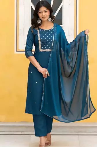Wine lady stylish designer rayon spun slub fabric embroidery work kurta set with nazmin fabric dupatta