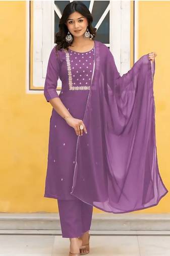 Wine lady stylish designer rayon spun slub fabric embroidery work kurta set with nazmin fabric dupatta