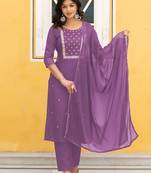 Rayon spun slub fabric embroidery work kurta set with nazmin fabric dupatta