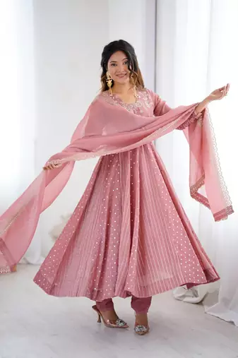 Chinnon Silk Embroidery Sequence Work Top-Plazo and Dupatta Set