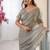 Designer grey heavy fendy satin with beads embroidered work saree with unstitched blouse
