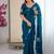 Designer teal heavy fendy satin with beads embroidered work saree with unstitched blouse