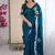 Designer teal heavy fendy satin with beads embroidered work saree with unstitched blouse