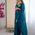 Designer teal heavy fendy satin with beads embroidered work saree with unstitched blouse