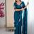 Designer teal heavy fendy satin with beads embroidered work saree with unstitched blouse