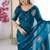 Designer teal heavy fendy satin with beads embroidered work saree with unstitched blouse