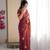 Rust mos silk with handwork butterfly design saree with unstitched blouse