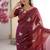Rust mos silk with handwork butterfly design saree with unstitched blouse