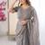 Grey mos silk with handwork butterfly design saree with unstitched blouse