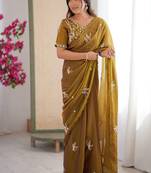 Mehendi mos silk with handwork butterfly design saree with unstitched blouse