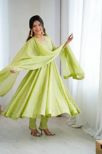 Green Embroidered Anarkali Suit Set